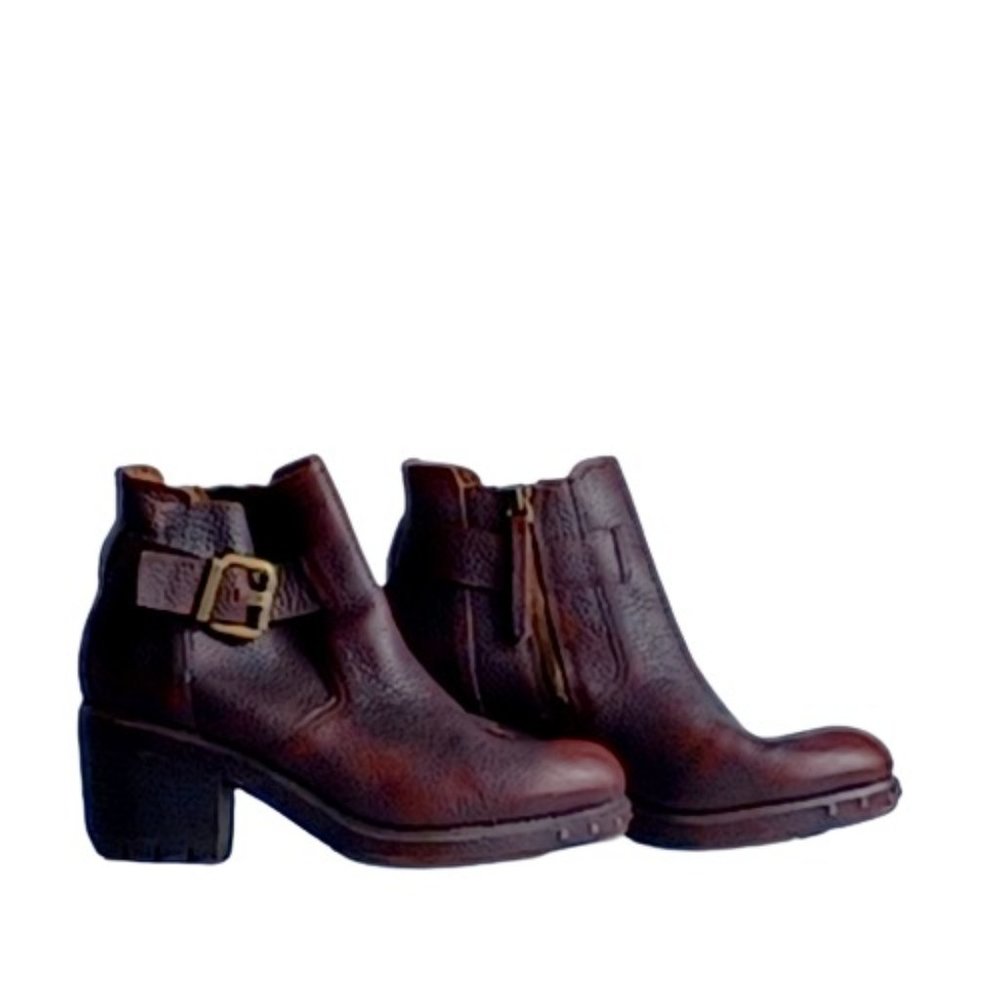 Caterpillar 8W Zip Buckle Brown Riding Work Western Leather Ankle Boot